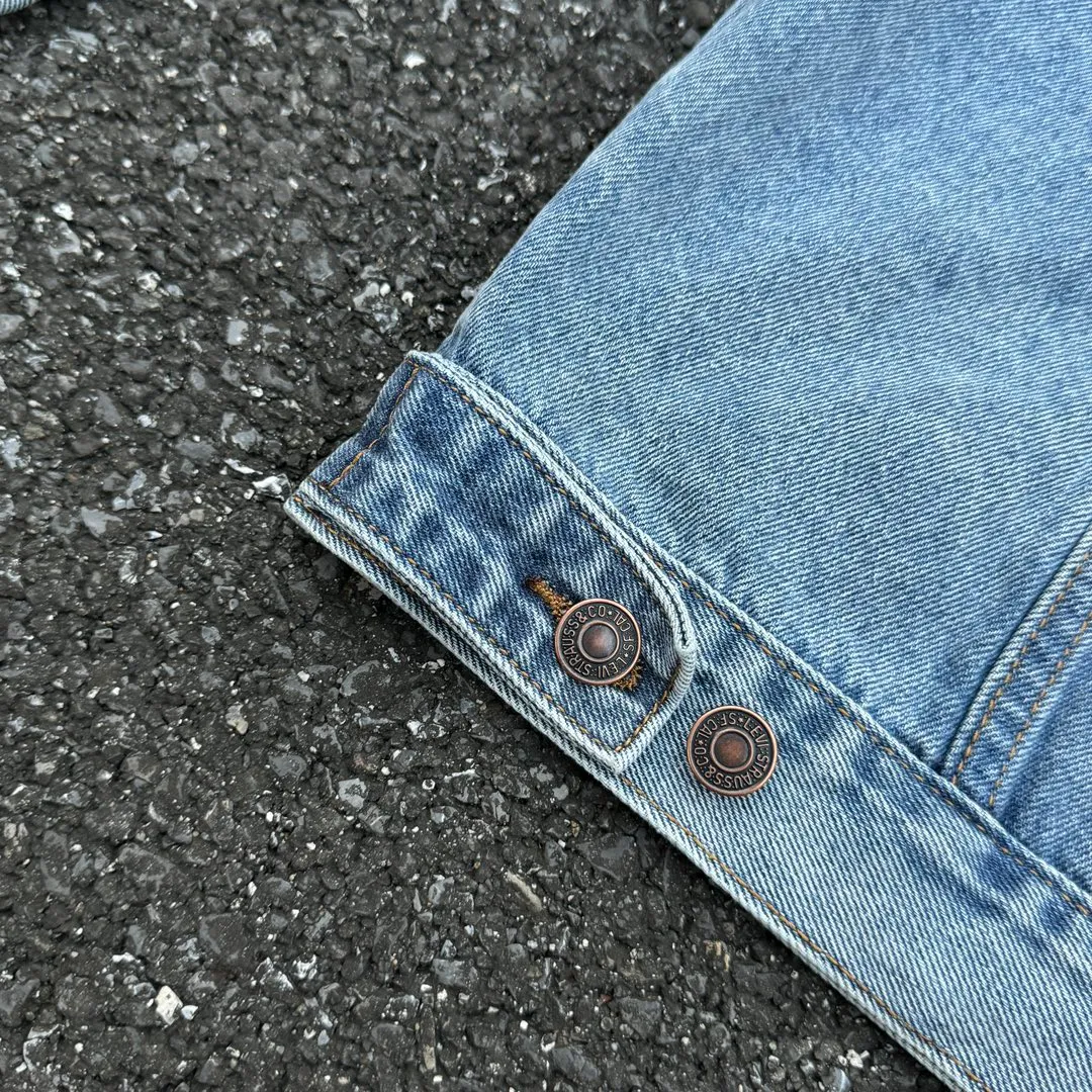 P260💰GA101 GALLERY DEPT. 22fw Vintage Andy Denim Jacket embroidered black logo washed distressed denim jacket denim jacket couple same style Size: S-XL